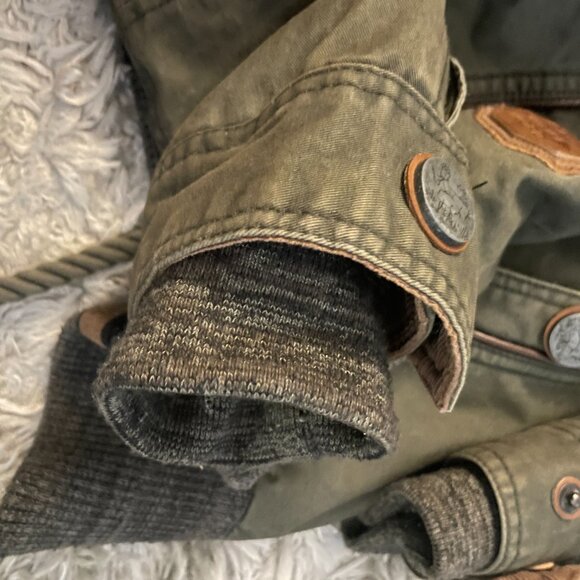 Naketano Asymmetrical Olive Green Diagonal Zip Jacket w/ Hood Size S/M - Picture 8 of 10